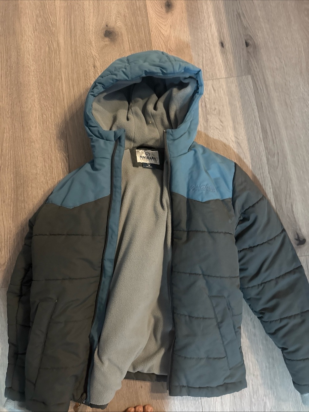 Magellan Outdoors Kids Blue and Gray Hooded Puffer Jacket